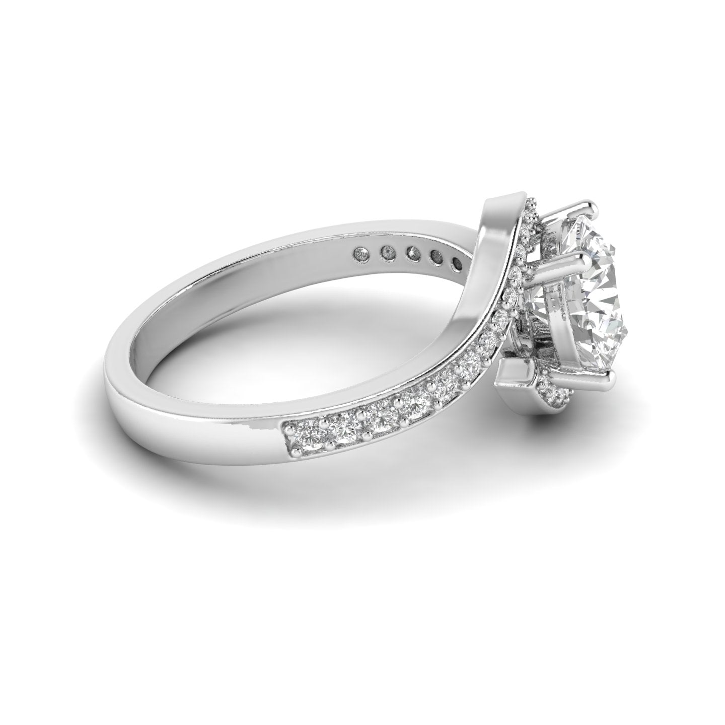 White Gold Studded 1.525 Carat Lab Grown Diamond Ring F Color VS1 Clarity.